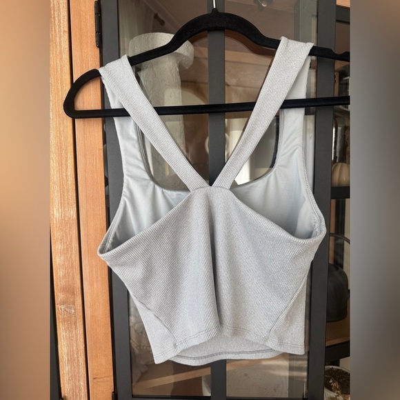 ALO Ribbed Alosoft Longline Sports Bra Athletic Heather squareneck chic tank top - Picture 4 of 8
